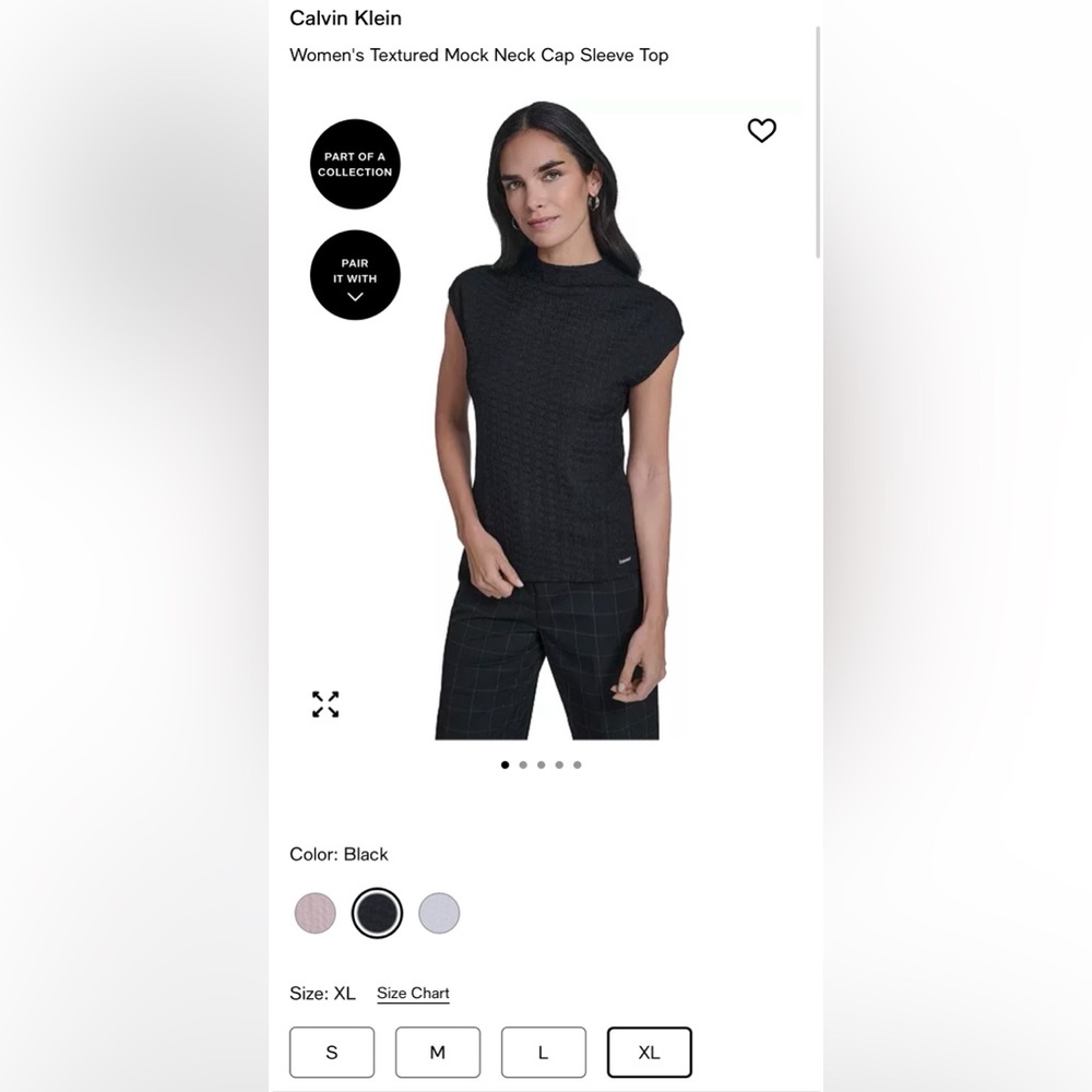 NWT! Calvin Klein Women's Textured Mock Neck Cap Sleeve Top Black XL